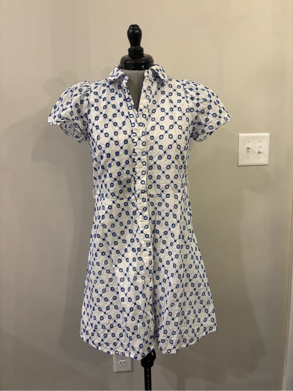 Alexis White Mini Dress with Blue Geometric Print